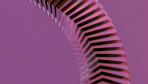 This 3D render depicts an abstract arrangement of metal and crystal elements The composition