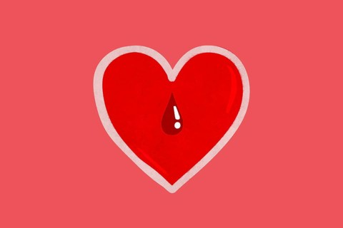 A heart-themed health illustration featuring a red heart with a blood droplet inside, set against a