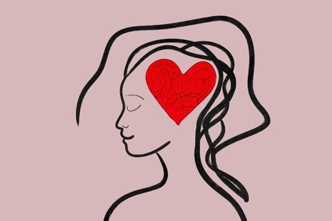 This artistic illustration depicts a silhouette with a heart in the mind, symbolizing the