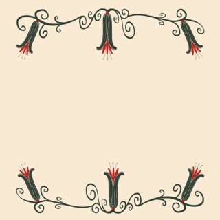This artistic floral illustration features elegant black vines with intricate red and white flower