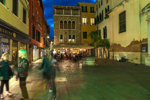 Evening life on Campo San Lio, Venice, Italy
