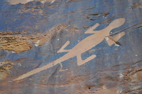 Close-up of lizard petroglyphs, petroglyphs from the Fremont culture, on sandstone, Dinosaur