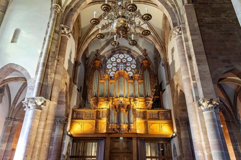 The main organ by Johann Andreas Silbermann in the interior of the Lutheran St. Thomas Church or