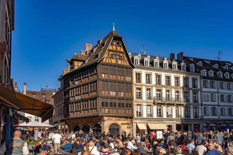 Kammerzell House and Restaurants on Pl. de la Cathédrale Square in Strasbourg, Alsace, France