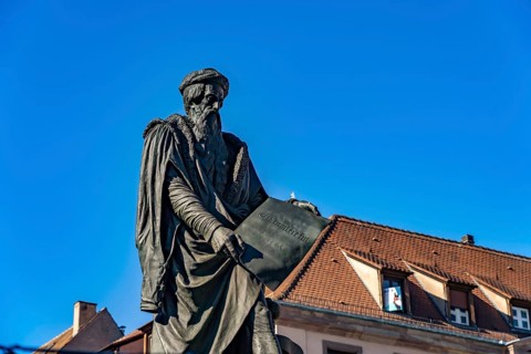 Gutenberg statue on Place Gutenberg, Strasbourg, Alsace, France