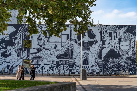 Wall painting on a façade of the MAMCS Museum of Modern and Contemporary Art in Strasbourg, Alsace,