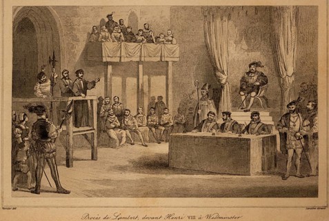 Westminster, London, trial against Lambert Simmel (ca 1477 - 1534) with the English King Henry VII