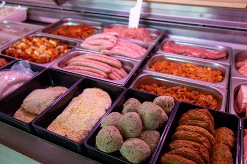 Meat counter in a butcher shop