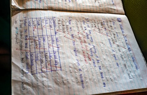 Neatly described school notebook with corrected homework, school, Rushaga, Western Region, Uganda