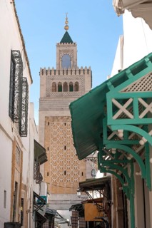 Tunis, Tunisia. 4th May 2024 Architectural detail of the minaret of Al-Zaytuna Mosque, a major