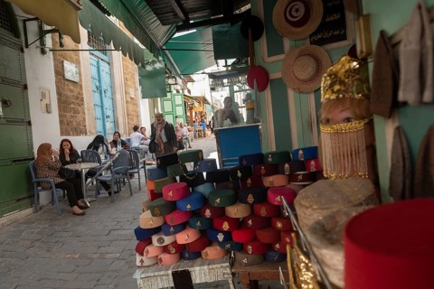 Colourful Tunisian Chechia, traditional soft wool hats popular in the Maghreb region of North