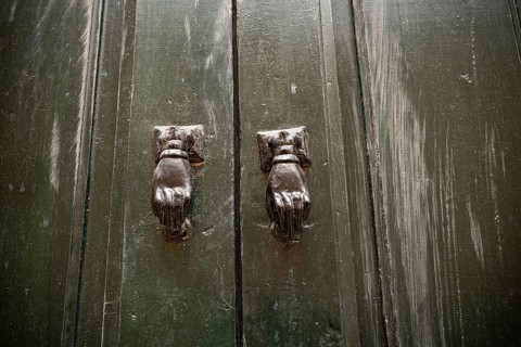 Close up detail of the entrance door of the childhood home of Ibn Khaldun, 14th century Arab Muslim