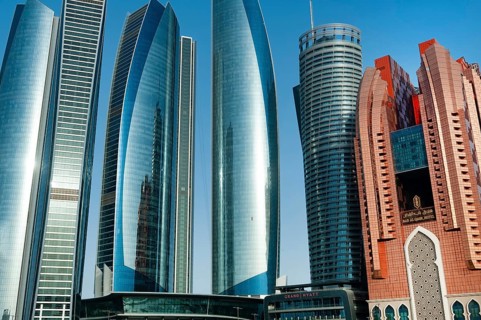 Abu Dhabi, United Arab Emirates. June 23rd 2019. Etihad Towers part of the modern glass fronted Abu