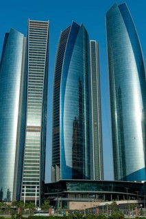 Abu Dhabi, United Arab Emirates. June 23rd 2019. Etihad Towers part of the modern glass fronted Abu