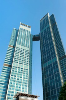 Abu Dhabi, United Arab Emirates. June 23rd 2019 High rise twin towers architecture of the St Regis