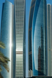 Abu Dhabi, United Arab Emirates. June 23rd 2019 Close-up architectural detail of modern glass