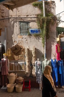 Tunis, Tunisia. 7th May 2024 Goods outside a shop on Rue Sidi Saber, one of the many narrow streets
