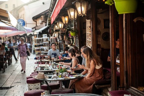 Sarajevo, Bosnia and Herzegovina. July 24th 2019. Traditional Bosnian restaurant in the Old Town of