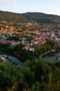 A beautiful evening panoramic view from the park on the mountain above Sarajevo City, of Bosnia and