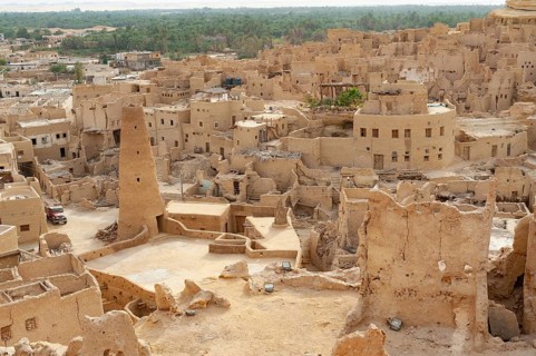 Siwa Oasis, Egypt. March 12th 2018 View of the mud brick houses inside the ancient fortress of