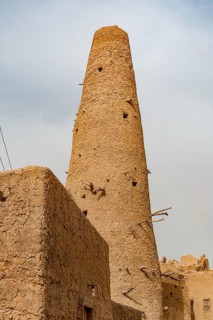 Siwa Oasis, Egypt. April 12th 2018. A traditional mud brick tower in the ruined fortress city of