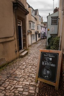 Oxford, England, UK. February 2nd, 2020 Hollywell Street entrance to the Turf Tavern Pub, Bath