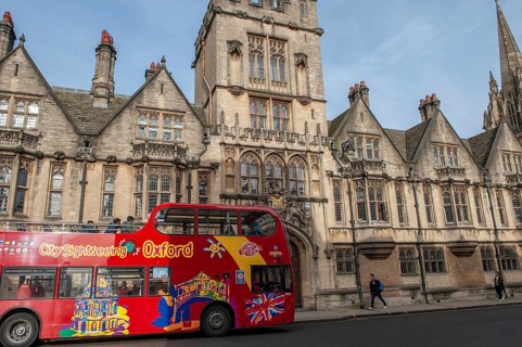 Oxford, England, UK. February 2nd, 2020 Oxford sightseeing tour, Hop on Hop off double decker bus