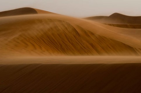 Wind blows the desert of Oman near A'Sharqiyah Sands