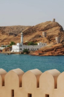 Sur, Oman. 27th May 2014 Seaside Mosque in the fortified port city of Sur on the coast of the Gulf