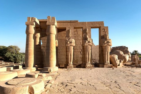 The Ramesseum, memorial temple or mortuary temple of Egyptian Pharaoh Ramesses II, part of the