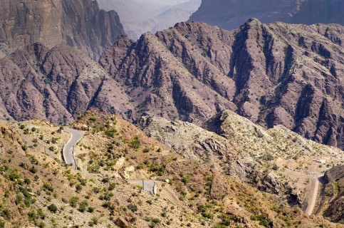 Dramatic Omani mountains called Jebel Akhdar of the Hajar mountain range, the harsh interior of