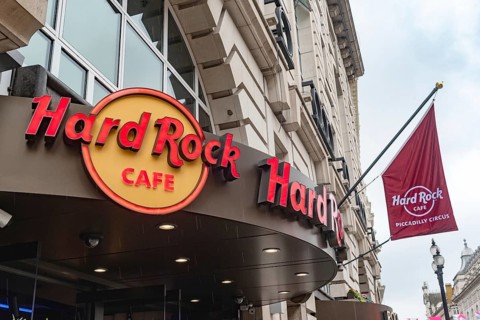 London, United Kingdom. August 2nd 2023 Brand Sign for the Hard Rock Café, Piccadilly Circus,
