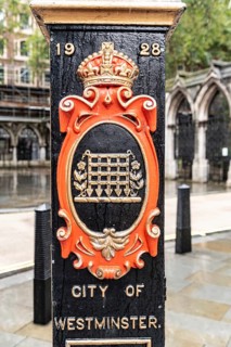 United Kingdom. August 2nd 2023 Decorative cast iron 1928 City of Westminster Lamp Post near the