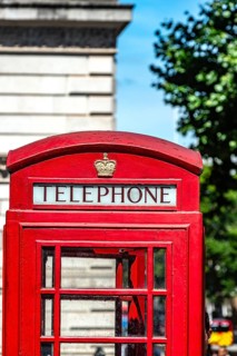Traditional British Red Telephone Box in central London, England, United Kingdom