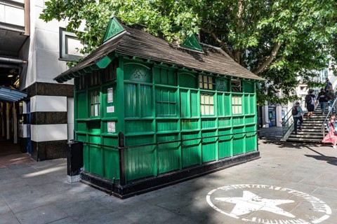 London, United Kingdom, June 28th 2022 Traditional Green London Cab Drivers Shelter near Charring