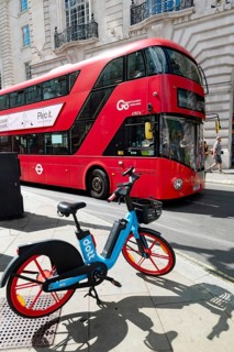 London, United Kingdom, June 28th 2022 Dott Electric E bike available to hire in the West End of
