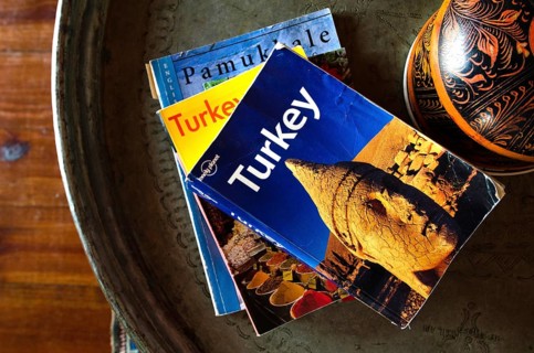 Selcuk, Turkey July 1st 2015 A travel lifestyle selection of guidebooks to Turkey in a holiday
