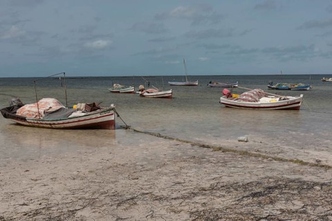 Kerkennah Islands Tunisia. June 4th 2024 Fishing boats moored in the Kerkennah Archipeligo in the