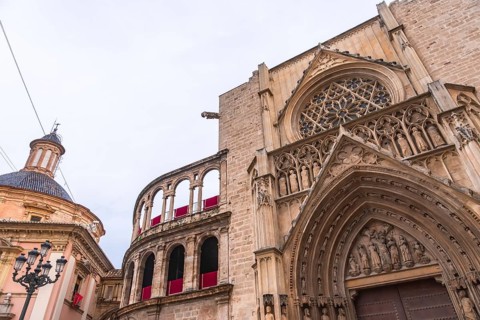Valencia cathedral, a significant historic landmark, showcasing the ornate gothic architecture of