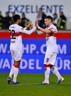 Goal celebration Ermedin Demirovic VfB Stuttgart (09) Lorenz Assignon VfB Stuttgart (22) Soccer