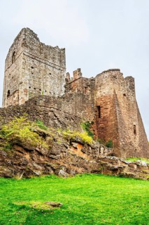 Autumn colors over Goodrich Castle, River Wye, Goodrich, Herefordshire, UK