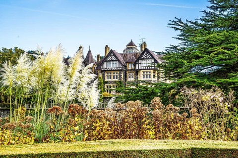Autumn Colours over Bodnant House and Garden, Conwy River, Colwyn Bay, Conwy, Wales, UK