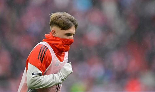 Warm-up Training Lennart Karl Bayern Munich FCB (42) portrait Rain, Football Bundesliga, Allianz