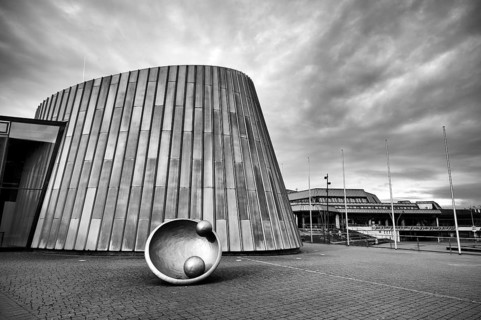 Music School and Schwabendlandhalle, Schwarz-Weiß, Fellbach, Baden-Württemberg, Germany