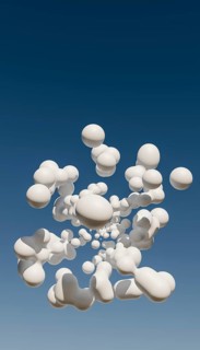 This image features a complex arrangement of surreal, white 3D-rendered abstract shapes resembling