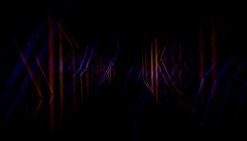 This 3D render captures a mesmerizing abstract tunnel formed by sharp intersecting lines of vibrant
