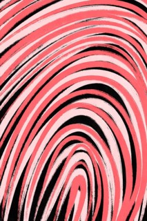 A bold, minimalistic illustration featuring swirling pink and black lines against a white backdrop.
