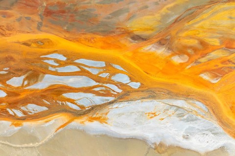 A stunning abstract composition featuring vibrant orange and white textures The fluid, organic
