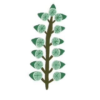 A minimalist illustration featuring green flowers with distinct leaves and stems This artistic