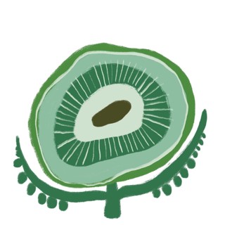This illustration features a vibrant green flower, showcasing intricate organic patterns and
